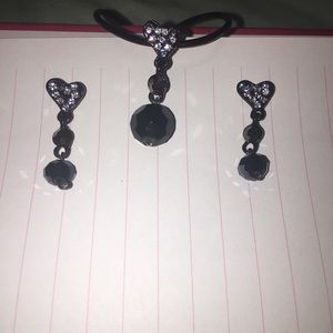 Black hearts & crystal necklace & earrings NWT